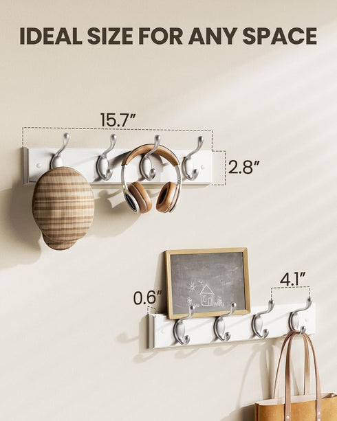AMADA HOMEFURNISHING Coat Rack Wall Mount 2 Pack, Wall Hooks for Coats, Hats - White...