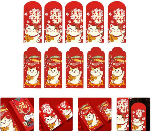 Cabilock 20pcs Chinese New Year Money Envelopes Lucky Cat Pattern Hong Bao Wedding Red Envelopes Lucky Ox Zodiac Hong Bao Packets Chinese Party Su...