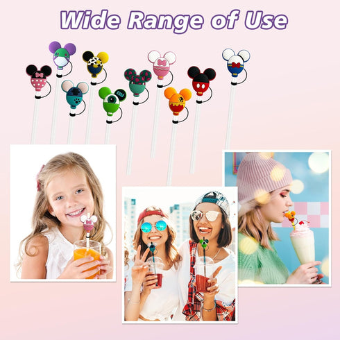 10PCS Mouse Head Silicone Straw Cover Cap Reusable Drinking Straw Topper Compatible with Stanley for 10 mm Drinking Straw Topper...