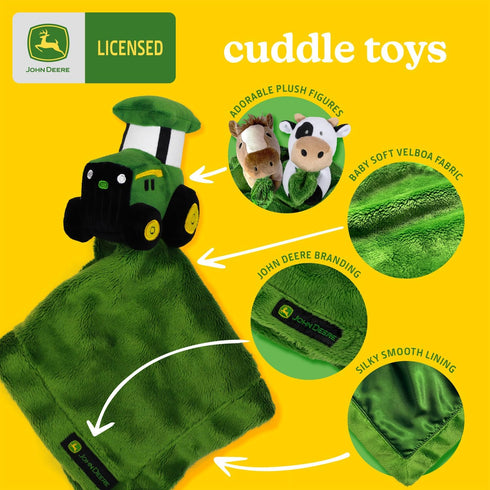 John Deere Baby Cuddle Snuggle Security Blanket Boy Girl Farm Animal Cow Pig Chick Horse Green...
