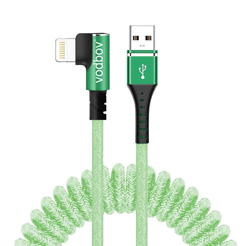 Coil iPhone Charger Cable USB A to Lightning Cord (2ft to 8ft) Mfi Certified CarPlay Right Angle (Sage Green)...