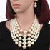 Women Elegant Pearl Jewelry Bead Cluster Collar Bib Choker Necklace and Earrings Set (Ivory)...