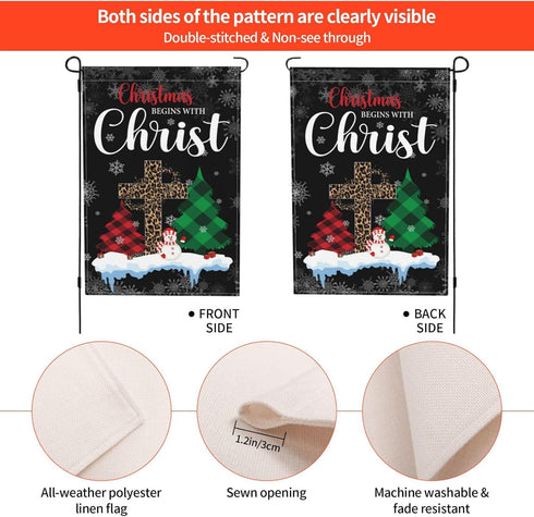 Christmas Garden Flag Christmas Begins With Christ Flag Religious Cross Decor Flag 12x18 Double Sided Burlap Garden Flags For Christmas...
