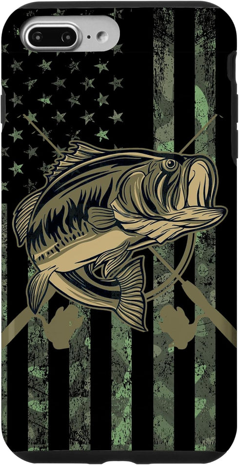 Camo American Flag Bass Fishing Gift Love Fishing Fisherman Case for iPhone 7 Plus/8 Plus...