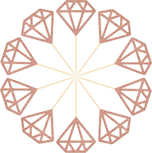 50 Pack Rose Gold Glitter Diamond Donut Ring Cupcake Topper Picks for Engagement Bridal Shower Party Cake Decorations...