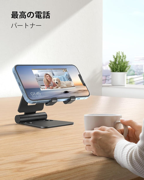 Nulaxy Dual Folding Cell Phone Stand, Fully Adjustable Foldable Desktop Phone Holder Cradle Dock Compatible with Phone 16 15 14 13 12 11 Pro Xs Xs...