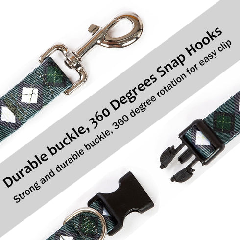 2PCS Dog Plaid Collars and Funny Leash Set Pet Gift Adjustable Dogs Green Checks Collars for Small to Large Pets (Medium)...