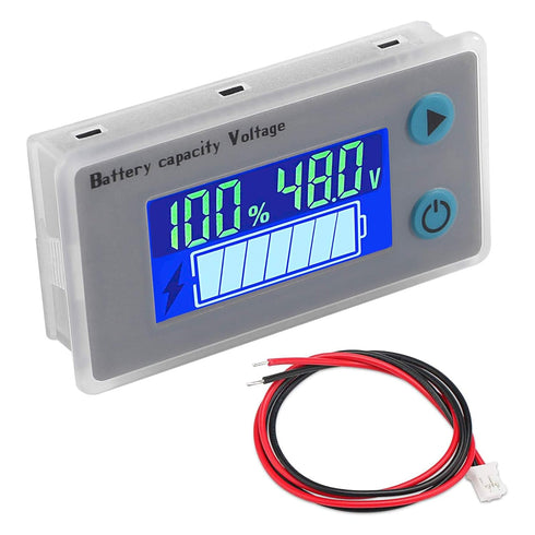 10-100V Battery Monitor LCD 12V 24V 36V 48V Digital Battery Capacity Voltmeter Tester Percentage Level Voltage Temperature Monitor Meter with Cabl...