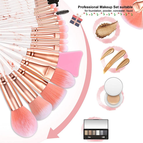 DUAIU Professional Makeup Brushes Set 16PCS Marble Handle with 4PCs Sponge Blenders Foundation Brushes Eyeshadow Brush Lip Brush Silicone Face Mas...