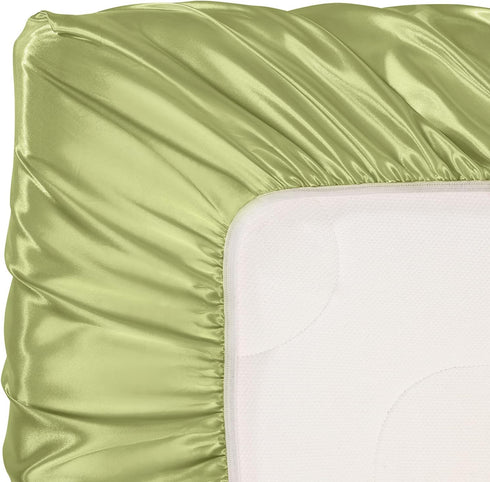 SiinvdaBZX Satin Mini Crib Sheets 38 x 24In, Silky Soft Mini Portable Crib Sheets Mattress Cover Portable Playard Sheets with 5In Deep Pocket, Gre...