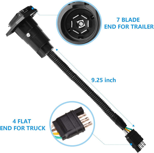 4 Way Flat to 7 Way Round Blade Trailer Adapter Plug End with Mounting Bracket 4 Pin to 7 Pin Electrical Connector for RV, Truck, Car...
