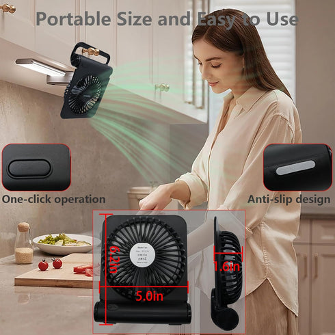 Desk Fan, 3000mAH Rechargeable Battery Powered Ultra Quiet 4 Speed 5in 225° Rotated Mini and with USB for Desk Top/Office Strong Airflow Easy Clea...