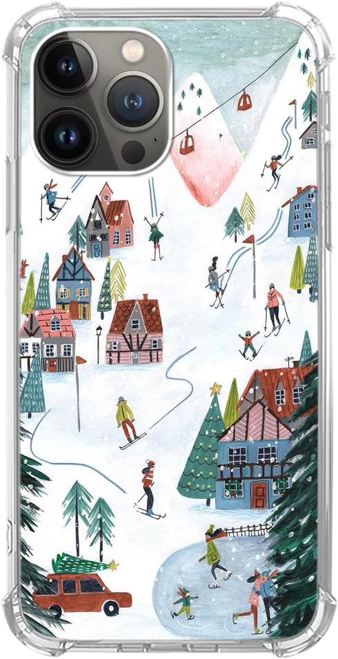 Funny Winter Christmas Holidays Phone Case for iPhone 14 Pro Max, Snowy Village House Trees Case for Teens Men Women, Trendy Cool TPU Bumper Case ...