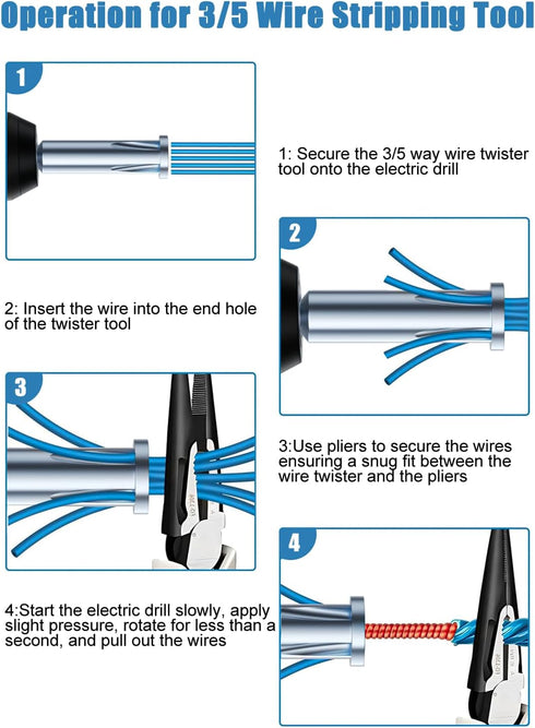 Wire Twister Tool for Drill - 3 Way/ 5 Way Wire Stripper and Electrical Wire Twister Tool for Power Drill - 3pcs Wire Nut Twisting and Wire Stripp...