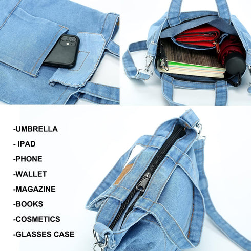 Small Denim Tote Bag for Women Hobo Shoulder Bag Casual Canvas Bag Crossbody Bag Large Capacity Purse Satchel...