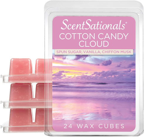 Scentsationals Wax Melts, Wax Cubes Strong Scent - Cotton Candy Cloud - Long Lasting Scented Melts for Warmer, 10oz (24-Cubes)...