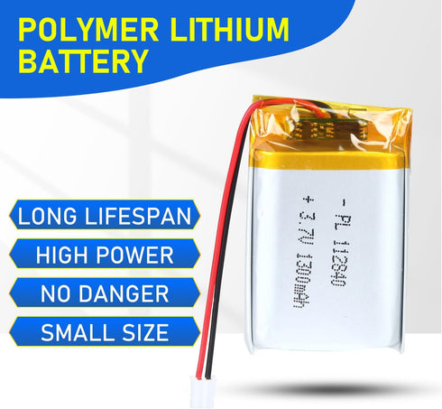 112840 3.7V Lipo Battery 1300mAh 112840 Rechargeable Lithium Polymer Battery Pack with JST PH2.0mm Connector for Electronic Device...