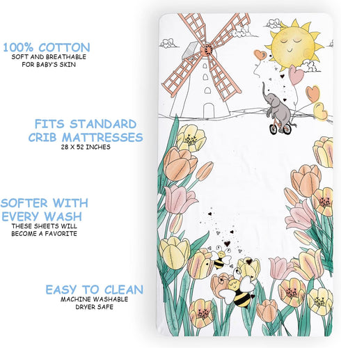 JumpOff Jo - Fitted Crib Sheet, Super Soft Breathable 100% Cotton Baby Crib Sheet for Standard Crib Mattresses and Toddler Beds, 28 in. x 52 in. -...