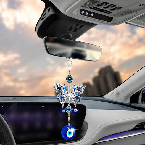 Evil Eye Car Hanging Ornament, Charms for Rear View Mirror, Handmade Turkish Ornament, Lucky Blue Evil Eye Hanging Ornament Amulet for Car, Home a...
