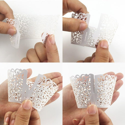100pcs Cupcake Wrappers Artistic Bake Cake Paper Cups Little Vine Lace Laser Cut Liner Baking Cup Muffin Case Trays for Wedding Party Birthday Dec...
