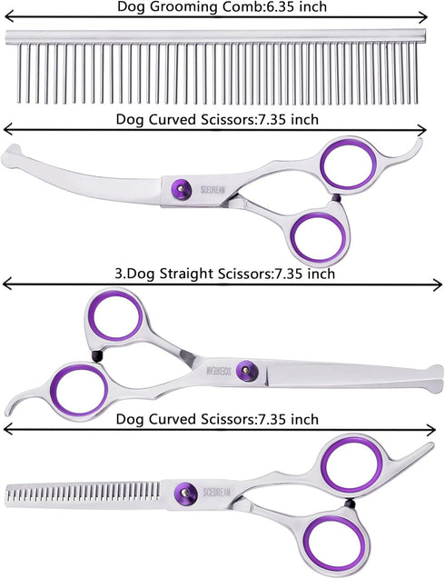 5 in 1 Dog Grooming Scissors Kit with Safety Round Tips Dog Scissors for Grooming 4CR Stainless Steel Grooming Scissors for Dogs and Cats, Profess...