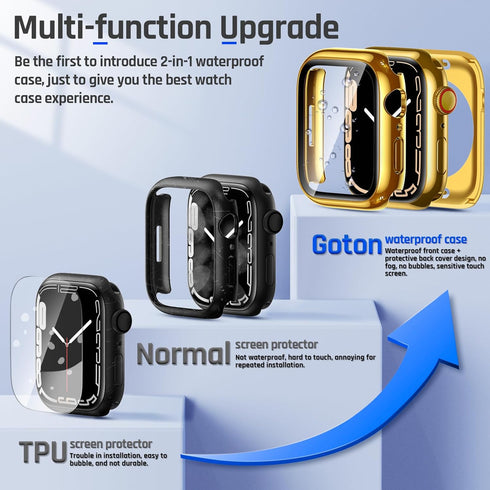 Goton 2 in 1 Waterproof Case for Apple Watch Screen Protector 44mm SE 2nd Gen Series 6 5 4 SE, 360 Protective Glass Face Cover Hard PC Bumper + Ba...