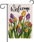 Welcome Spring Floral Flowers Garden Flag Double Sided, Tulip Decorative Yard Outdoor Home Small Decor, Summer Farmhouse Burlap Outside House Deco...