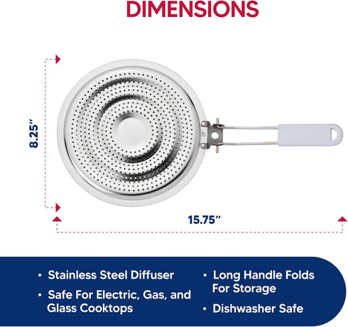 HIC Kitchen Heat Diffuser Reducer Flame Guard with Removable Handle, Stainless Steel...