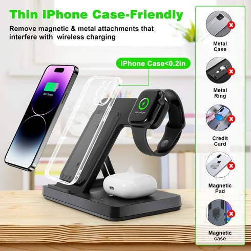 Wireless Charger, 3 in 1 Charging Station for Multiple Devices, Wireless Charging Stand for iPhone 8-15 Series,iWatch9/8/7/6/5/4/3/2/SE, AirPods3/...