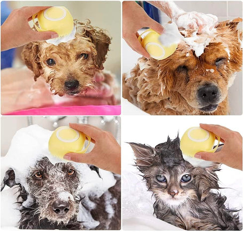 Dog and Cat Massage & Cleaning Brush - Premium Silicone. (Yellow)...