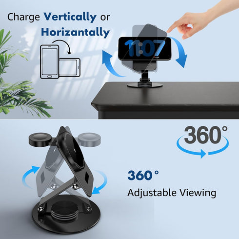 Aukvite for Magsafe Charger Stand 2 in 1, 360° Rotatable Mag Safe Charging Stand for iPhone 15 pro 14 13 12, Magnetic Wireless Charging Station fo...