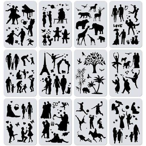 12Pcs Stencils for Painting on Wood - Stencils for Painting on Canvas Scrapbook Supplies Wall Art Stencils for Drawing Templates - Animal Stencils...