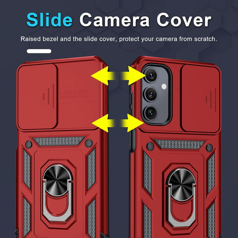 Janmitta for Samsung Galaxy A15 5G Case Built in Slide Camera Lens Cover+Screen Protector+Finger Ring Holder Kickstand,Heavy Duty Shockproof Full ...