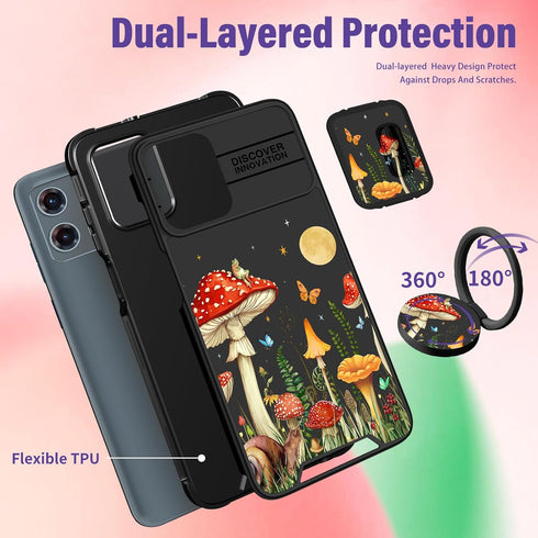 (2in1 for Motorola Moto G 5G 2023 Case for Women Cute Girls Phone Cover Girly Pretty Unique Mushroom Design with Camera Cover and Ring Stand Funda...