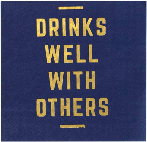 X&O Paper Goods Blue ''Drinks Well With Others'' Paper Cocktail Napkins, 20pc, 5.5'' x 5.5''...