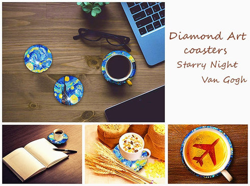 NUFTVI Diamond Painting Van Gogh Starry Night Coasters, 6 PCS Diamond Painting Coasters Craft Kits Gift for Beginners and Adults....