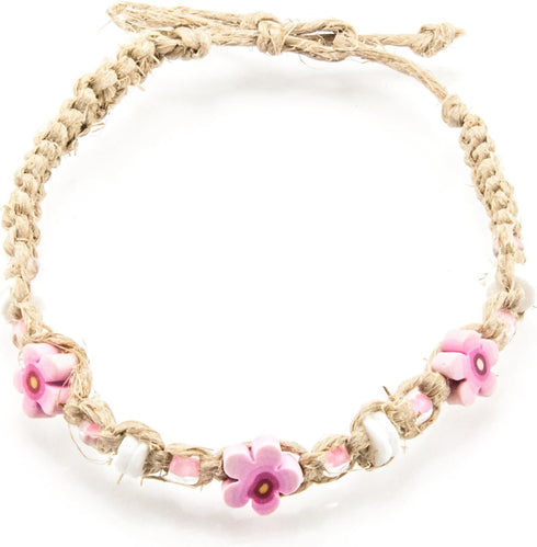 BlueRica Hemp Anklet with Fimo Flowers...