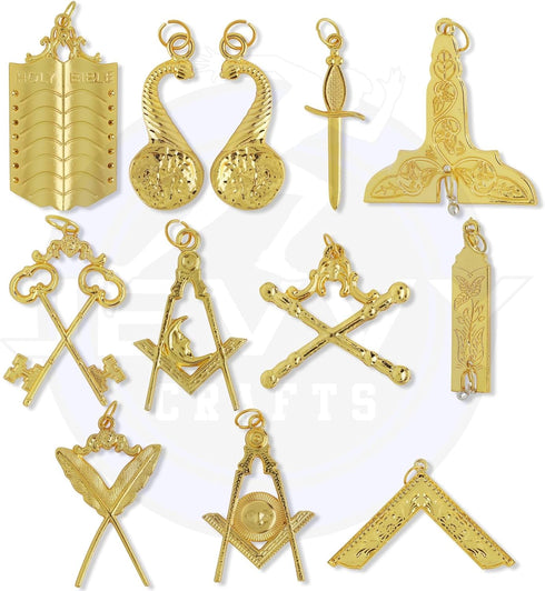 Masonic Collar Jewel Junior-Senior Steward Gold-Platted Mason Collar Jewel for freemasons...