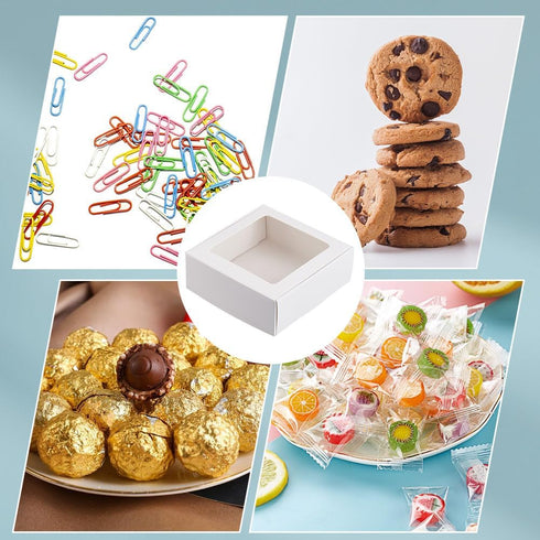 BENECREAT 20 Pack White Kraft Paper Boxes with Clear Window 3.6x3.6x1.4 Gift Packaging Boxes for Bakery Cookies Cake Candy Wedding Party, Mother's...