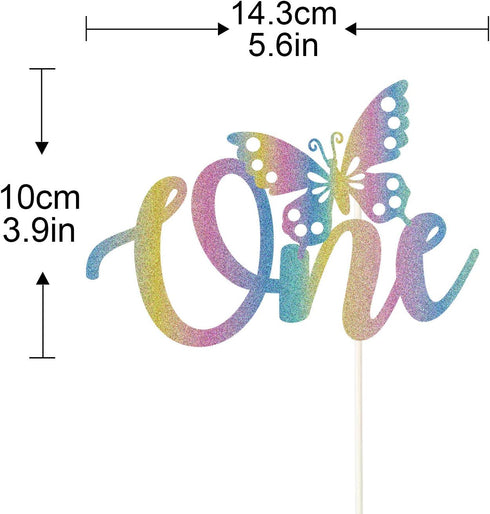 Butterfly One 1st Cake Topper, Butterfly First Birthday Cake Decor, Cute Baby Shower Party Decorations, Happy Birthday Theme Rainbow Glitter Suppl...