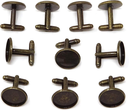 Honbay 10PCS(5 Pairs) 16mm Brass French Style Cufflink with Blank Round Tray for 16mm Round Cabochons...
