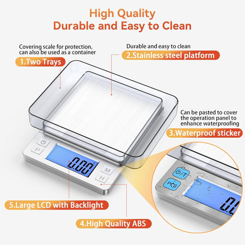 BOMATA 0.01g/1kg Upgraded Small Digital Scale, USB Rechargeable, with Larger Display and Hold,Tare Function, 9 Units, High Precision Digital Scale...
