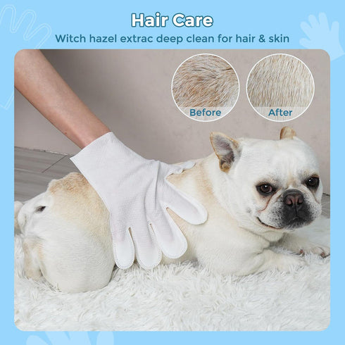 Extra Thick Pet Bathing Wipes for Dogs & Cats, Cleaning & Deodorizing Grooming Gloves, Nourish Fur Glove Wipes for Daily Care and Traveling, Rinse...