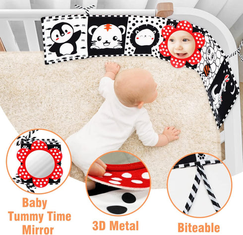 FUNNYB&G Black and White Baby Toys - High Contrast Baby Sensory Book 0-3 Months for Newborns Brain Development Tummy Time Mirror Toys Infant Monte...