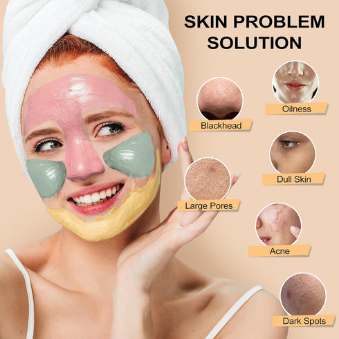 3 Pcs Clay Mask Set, Green Tea, Turmeric Vitamin C, Himalayan Clay Mask, Facial Skin Care Mask for Deep Cleansing, Soothing & Refining Pores(3.5oz...