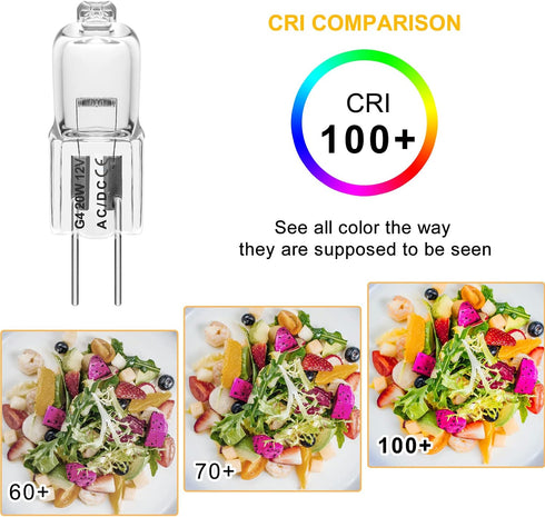YUIIP G4 20 Watt Halogen Bulb AC/DC 12V, T3 G4 Bi-pin Base Light Bulbs,Warm White 3000K, Clear, Dimmable,12 Pack...