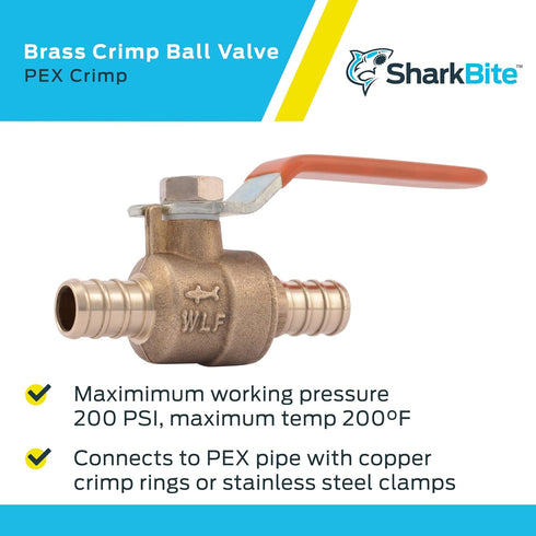 SharkBite 1/2 Inch Crimp Ball Valve, Brass Plumbing Fitting, PEX Pipe, PE-RT, 22461LFA...