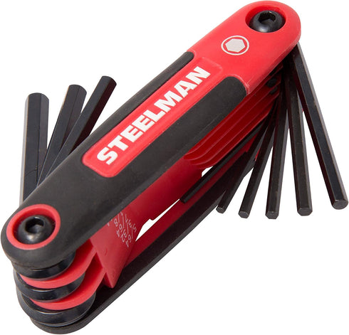Steelman Portable Folding Hex Key Wrench Multi-Tool Standard (SAE), Set Includes 5/64, 3/32, 7/64, 1/8, 9/64, 5/32, 3/16, 7/32, 1/4-Inch, Chamfere...