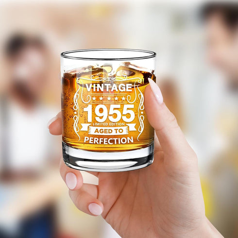 Old Fashioned Glasses-1955-Vintage 1955 old time information 10.25oz Whiskey Rocks Glass -70th Birthday Aged to Perfection - 70 years old gifts Bo...