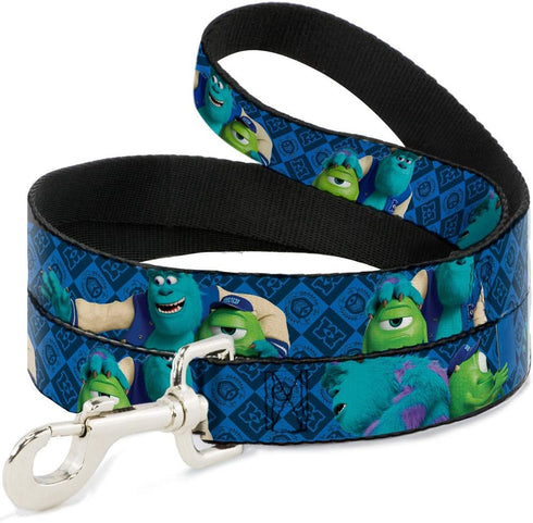 Buckle-Down Pet Leash - Monsters University Sulley & Mike Poses/Checkers Blue - 6 Feet Long - 1.5" Wide...